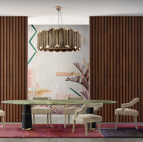 Tavolo da pranzo contemporaneo - AGRA III - BRABBU DESIGN FORCES - in marmo / con supporto in legno laccato brillante / con supporto in ottone lucido