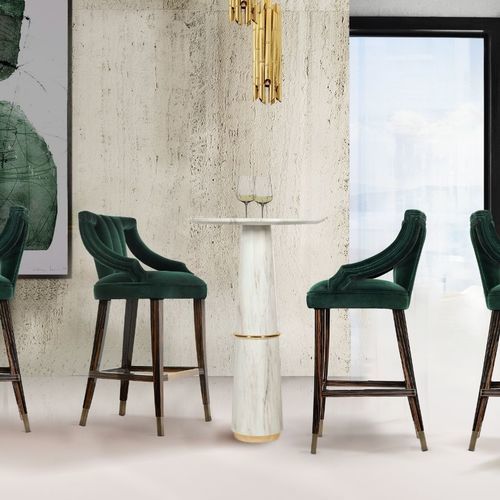 Tavolo alto contemporaneo - AGRA - BRABBU DESIGN FORCES - in marmo / con supporto in ottone lucido / con supporto in marmo