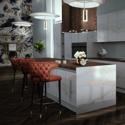 Sedia alta classica - KANSAS - BRABBU DESIGN FORCES - da interno / in ecopelle / con supporto in legno laccato