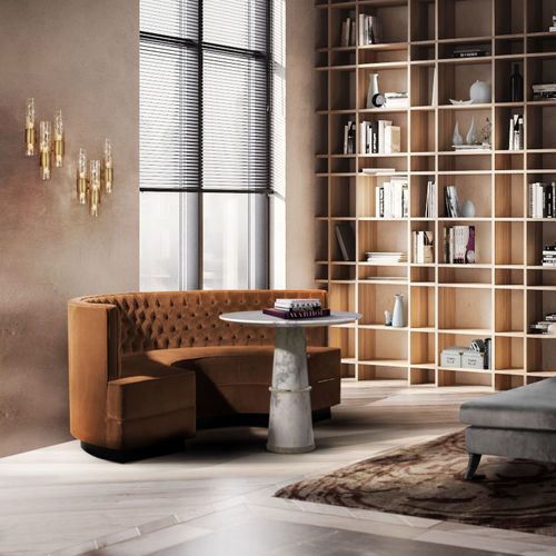 Divanetto imbottito contemporaneo - BOURBON - BRABBU DESIGN FORCES - in velluto / con supporto in ottone / curvo
