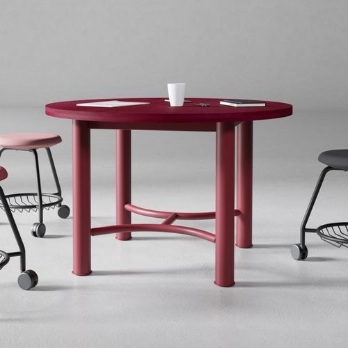 Tavolo contemporaneo - DEMINO - Balma - in legno / con supporto in metallo / rotondo