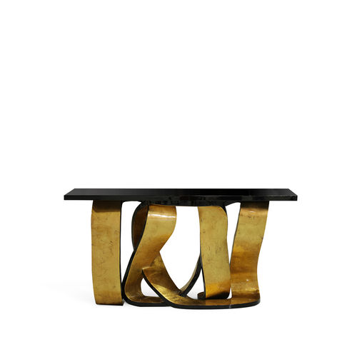 Consolle design originale - RIBBON BROKEN GOLD LEAF - KOKET Love Happens - in legno laccato brillante / con supporto in legno dorato in foglia d’oro / rettangolare