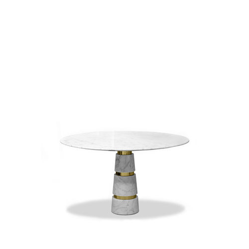Tavolo da pranzo contemporaneo - AVALANCHE CARRARA MARBLE - KOKET Love Happens - in ottone lucidato / in marmo / con supporto in marmo
