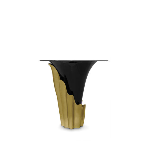 Tavolo alto design originale - YASMINE - KOKET Love Happens - in vetro temprato / con supporto in ottone / con supporto in legno laccato