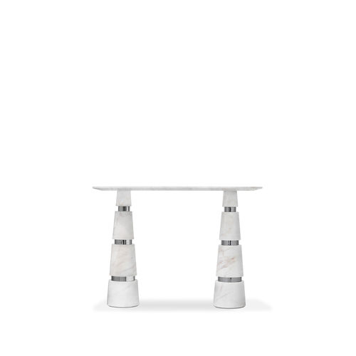 Consolle contemporanea - AVALANCHE ESTREMOZ MARBLE - KOKET Love Happens - in acciaio inossidabile lucido / in marmo / con supporto in marmo