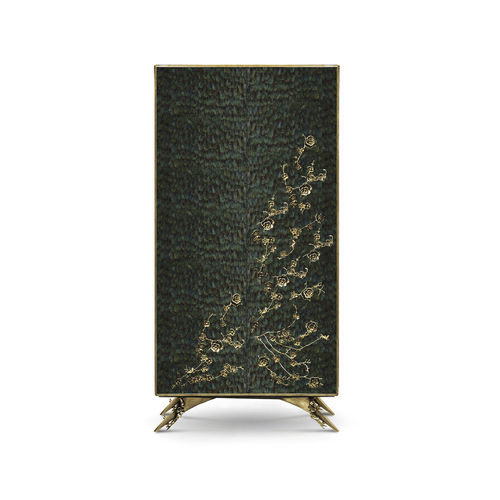 Armadio contemporaneo - SPELLBOUND PEACOCK FEATHER - KOKET Love Happens - in legno laccato brillante / in ottone / in piume