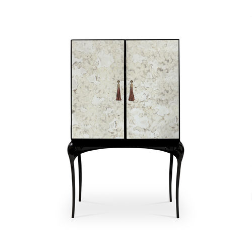 Mobile bar contemporaneo - TEMPTATION AGED MIRROR - KOKET Love Happens - in legno laccato / in MDF laccato / in ottone lucidato