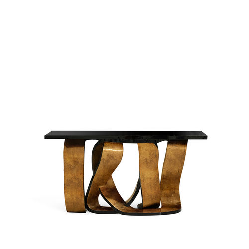 Consolle contemporanea - RIBBON BROKEN COPPER LEAF - KOKET Love Happens - in legno laccato brillante / con supporto in legno / rettangolare