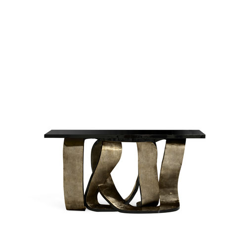 Consolle contemporanea - RIBBON BROKEN SILVER LEAF - KOKET Love Happens - in legno laccato brillante / con supporto in legno laccato / rettangolare