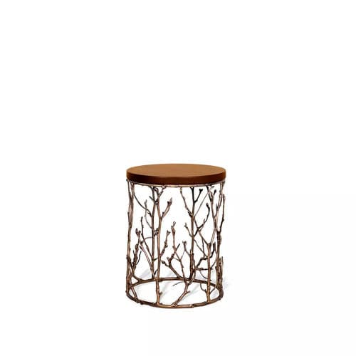 Tavolo d'appoggio design originale - ENCHANTED - KOKET Love Happens - in ecopelle / con base in ottone invecchiato / rotondo