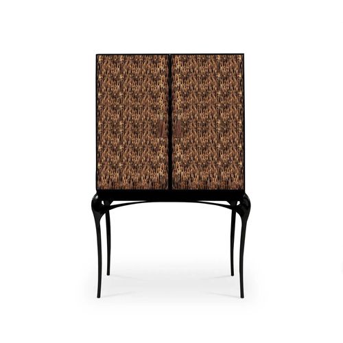 Mobile bar contemporaneo - TEMPTATION GOLDEN FEATHER - KOKET Love Happens - in legno laccato / in piume / con sportello battente
