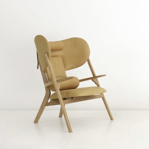 Poltrona contemporanea - ADAMASTOR - Branca-Lisboa - in pelle / in rovere / con poggiapiedi