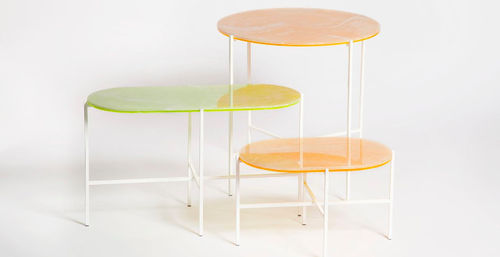 Tavolino basso contemporaneo - NEON - Haymann Editions - in onice / in acrilico / con supporto in acciaio verniciato a polvere
