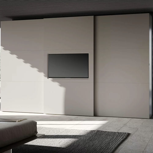 Armadio con fissaggio a muro - Tris - Presotto - contemporaneo / in legno laccato opaco / a porte scorrevoli