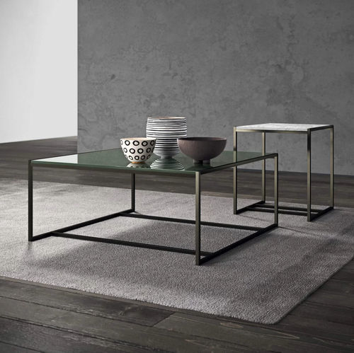 Tavolino basso contemporaneo - Eulero - Presotto - in vetro laccato / in legno laccato opaco / con supporto in ottone