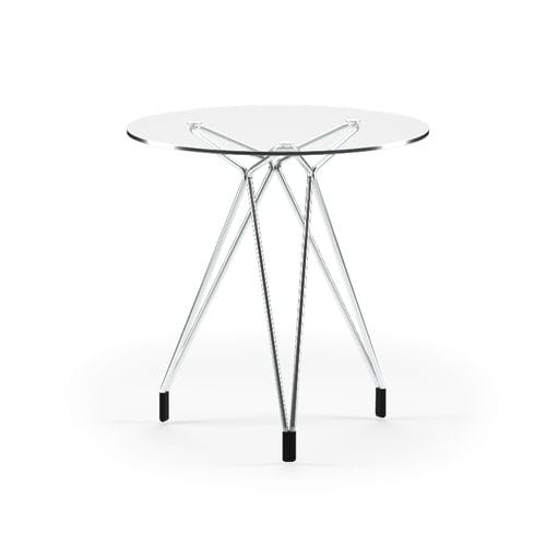 Tavolo d'appoggio contemporaneo - DIAMOND - Kubikoff - in vetro / con supporto in metallo cromato / rotondo