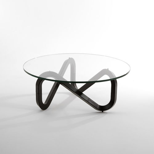 Tavolino basso contemporaneo - LIBRA - Kubikoff - in legno / in vetro / con supporto in legno