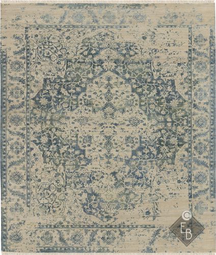 Tappeto tradizionale - TEHRANI BLUE BEIGE - Edition Bougainville - con motivo orientale / in lana / in seta