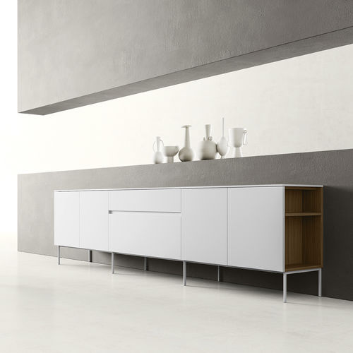Credenza contemporanea - ZALF spa - in noce / in metallo verniciato / con ripiano