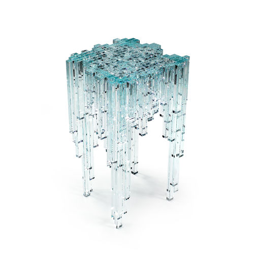 Tavolo d'appoggio design originale - CASCATA - Barberini & Gunnell - in vetro temprato / in cristallo / quadrato