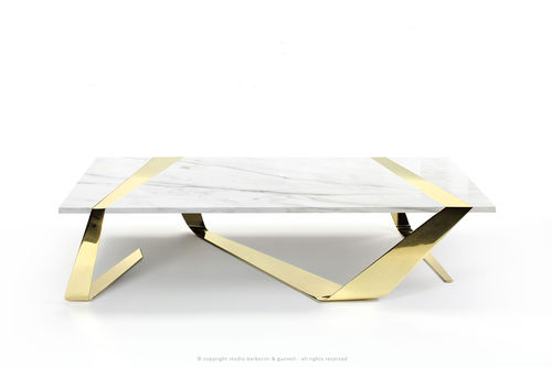 Tavolino basso design originale - GIÀ-CINTO - Barberini & Gunnell - in ottone lucidato / in marmo / rettangolare
