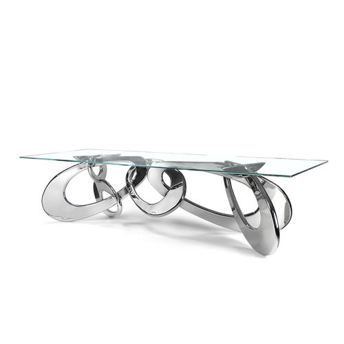 Tavolo da pranzo design originale - CHAINED UP STEEL - LIMITED EDITION OF 10 - Barberini & Gunnell - in vetro / in acciaio inossidabile / rettangolare