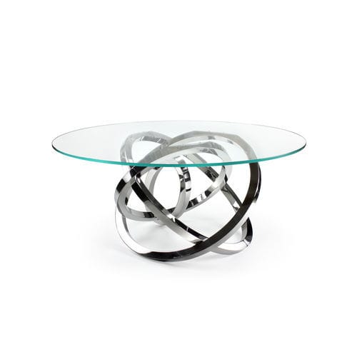 Tavolo da pranzo design originale - Perseo - Barberini & Gunnell - in vetro temprato / in cristallo / con supporto in acciaio inossidabile