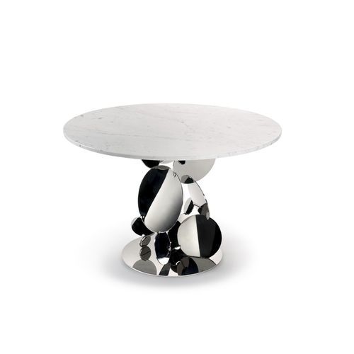 Tavolo design originale - Flake - Barberini & Gunnell - in marmo / con supporto in acciaio inossidabile lucido / rotondo
