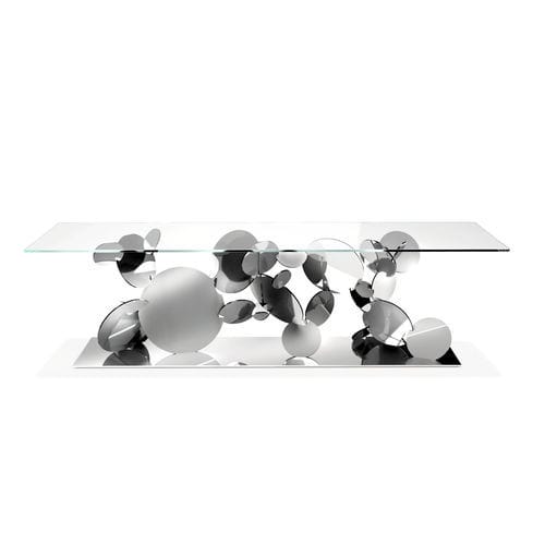 Tavolo da pranzo design originale - Flake - Barberini & Gunnell - in vetro temprato / in cristallo / con supporto in acciaio inossidabile lucido