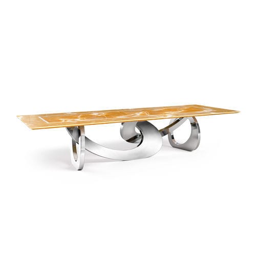 Tavolo da pranzo design originale - BANGLES STONE - Barberini & Gunnell - in marmo / con supporto in acciaio inossidabile lucido / rettangolare