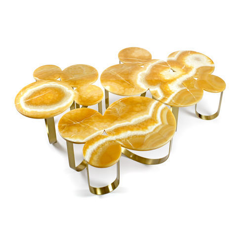 Tavolino basso design originale - Cloud - Barberini & Gunnell - in marmo / in onice / con supporto in ottone