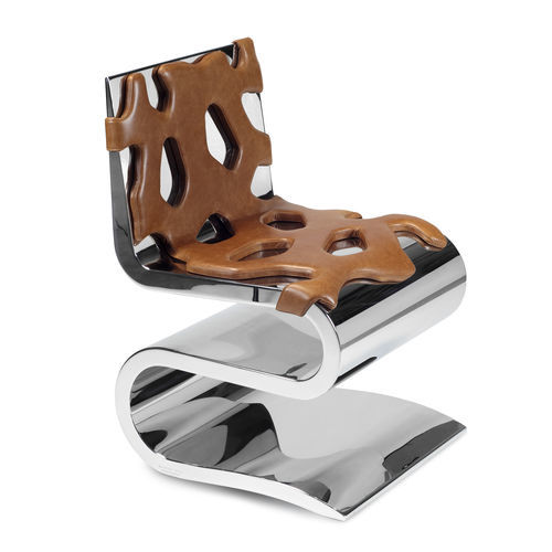 Sedia design originale - Berserker - Barberini & Gunnell - da interno / in pelle / con supporto in acciaio inossidabile lucido