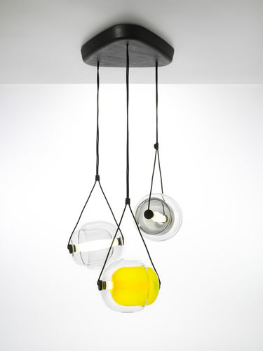 Lampadario contemporaneo - CAPSULA : PC943 - BROKIS - in vetro soffiato / in rovere / LED