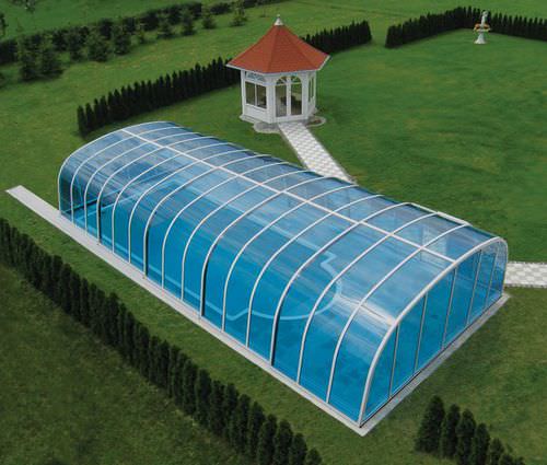 Copertura per piscina alta - HARMONIE - Aquacomet Kft. - scorrevole / in policarbonato / con azionamento manuale