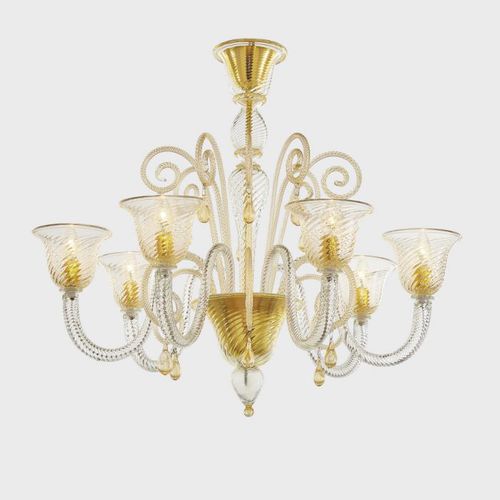 Lampadario classico - GOLD EOS - Sogni di Cristallo - in vetro di Murano / in vetro soffiato / da 6 lampadine