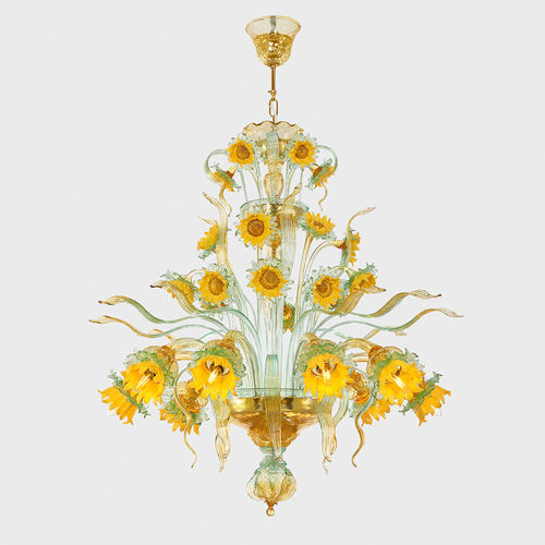 Lampadario classico - VAN GOGH GIRASOLI - Sogni di Cristallo - in vetro soffiato / da 6 lampadine / da 8 lampadine
