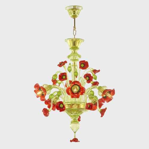 Lampadario classico - VAN GOGH POPPIES DELUXE  - Sogni di Cristallo - in vetro di Murano / in vetro soffiato / da 5 lampadine