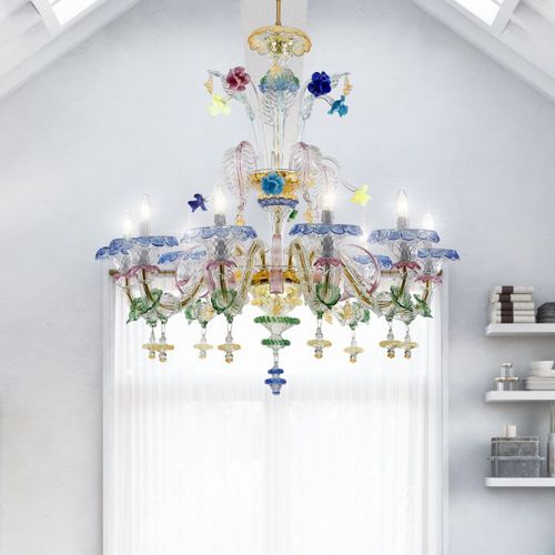Lampadario classico - OLIMPO - Sogni di Cristallo - in vetro di Murano / in vetro soffiato / da 6 lampadine