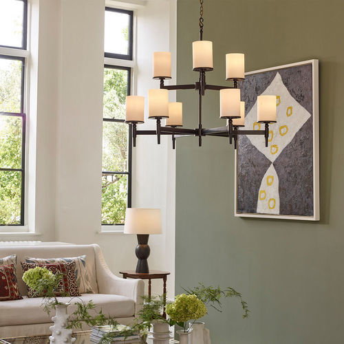 Lampadario contemporaneo - STRATTON  - VAUGHAN - in vetro smerigliato / in ottone / in bronzo