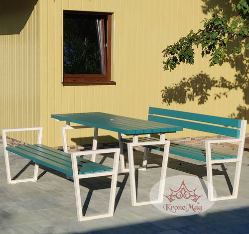 Set tavolo e panca contemporaneo - S.THAVIS - KRONEMAG MILLENIUM srl - in legno / in metallo / da giardino