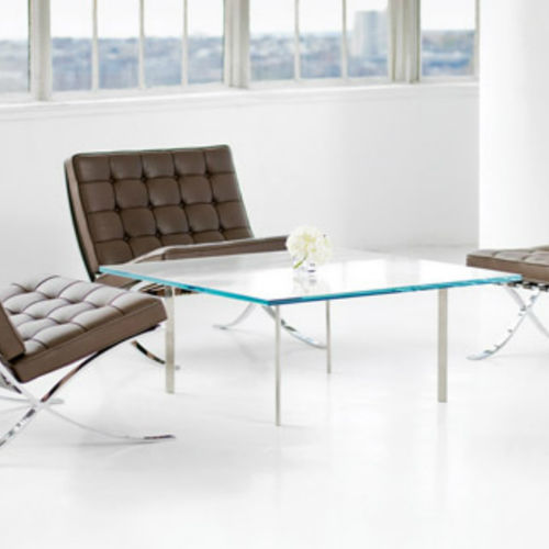 Tavolino basso design Bauhaus - Barcelona®  - Knoll international - in vetro / con supporto in acciaio cromato / quadrato