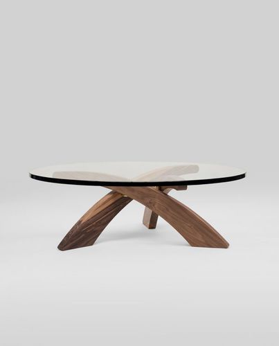 Tavolino basso contemporaneo - ALPHA T88 - GHYCZY - in vetro / con supporto in quercia / con supporto in noce