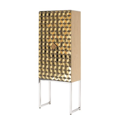 Mobile bar contemporaneo - RACHEL C03L - GHYCZY - in legno / in acciaio inossidabile / con sportello battente