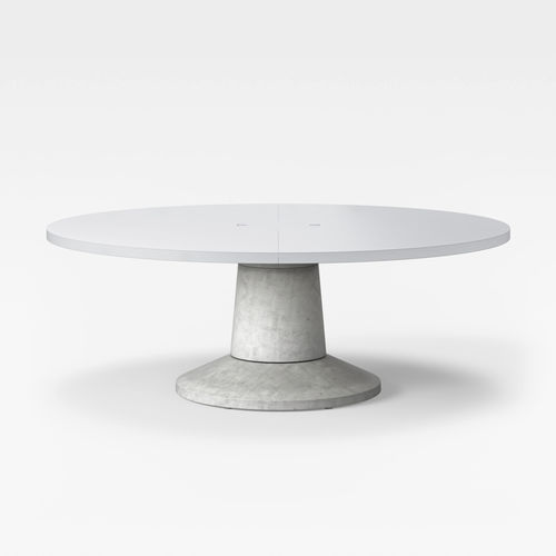 Tavolo contemporaneo - COLOSSUS - Massproductions - in laminato / con supporto in calcestruzzo / rotondo
