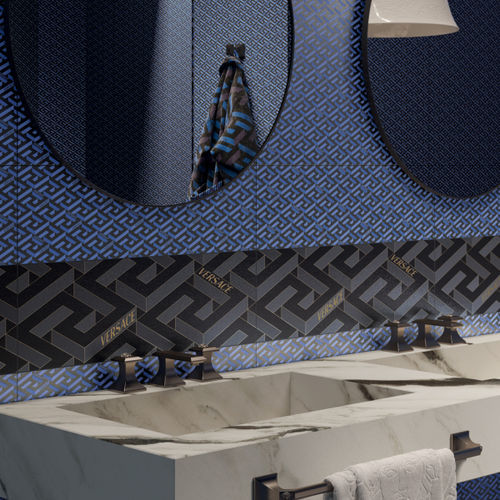 Piano lavabo doppio - Versace Ceramics - in ceramica / con portasalviette integrato