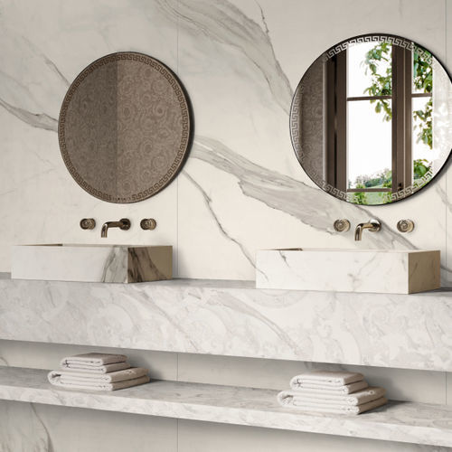 Piano lavabo doppio - Versace Ceramics - in ceramica / con portasalviette integrato / ad uso professionale