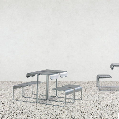 Set tavolo e sedia contemporaneo - BASILEA - Atelier Alinea - da giardino / in acciaio galvanizzato / in lamiera forata
