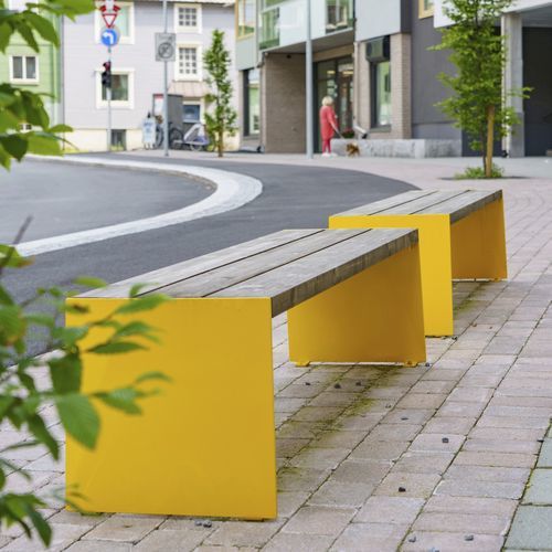 Panca per spazi pubblici contemporanea - BLOC - Vestre - in acciaio galvanizzato / in legno / senza schienale