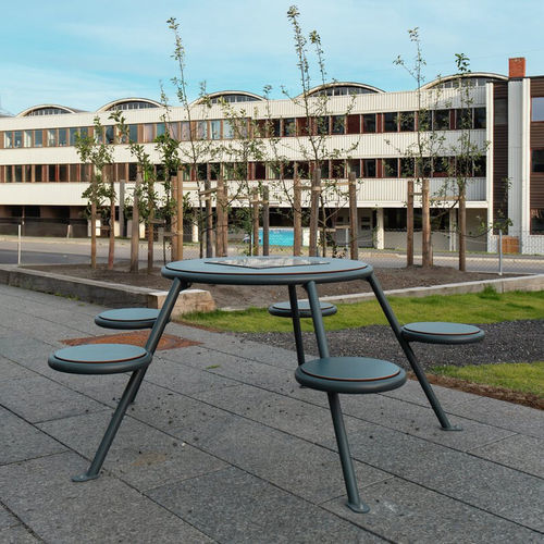Tavolo da picnic contemporaneo - BUZZ - Vestre - in HPL / con supporto in acciaio galvanizzato / rotondo