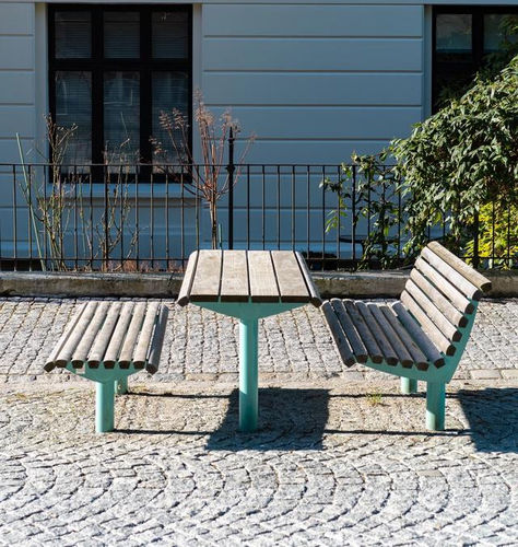 Tavolo da picnic contemporaneo - URBAN  - Vestre - in legno / con supporto in acciaio galvanizzato / rettangolare